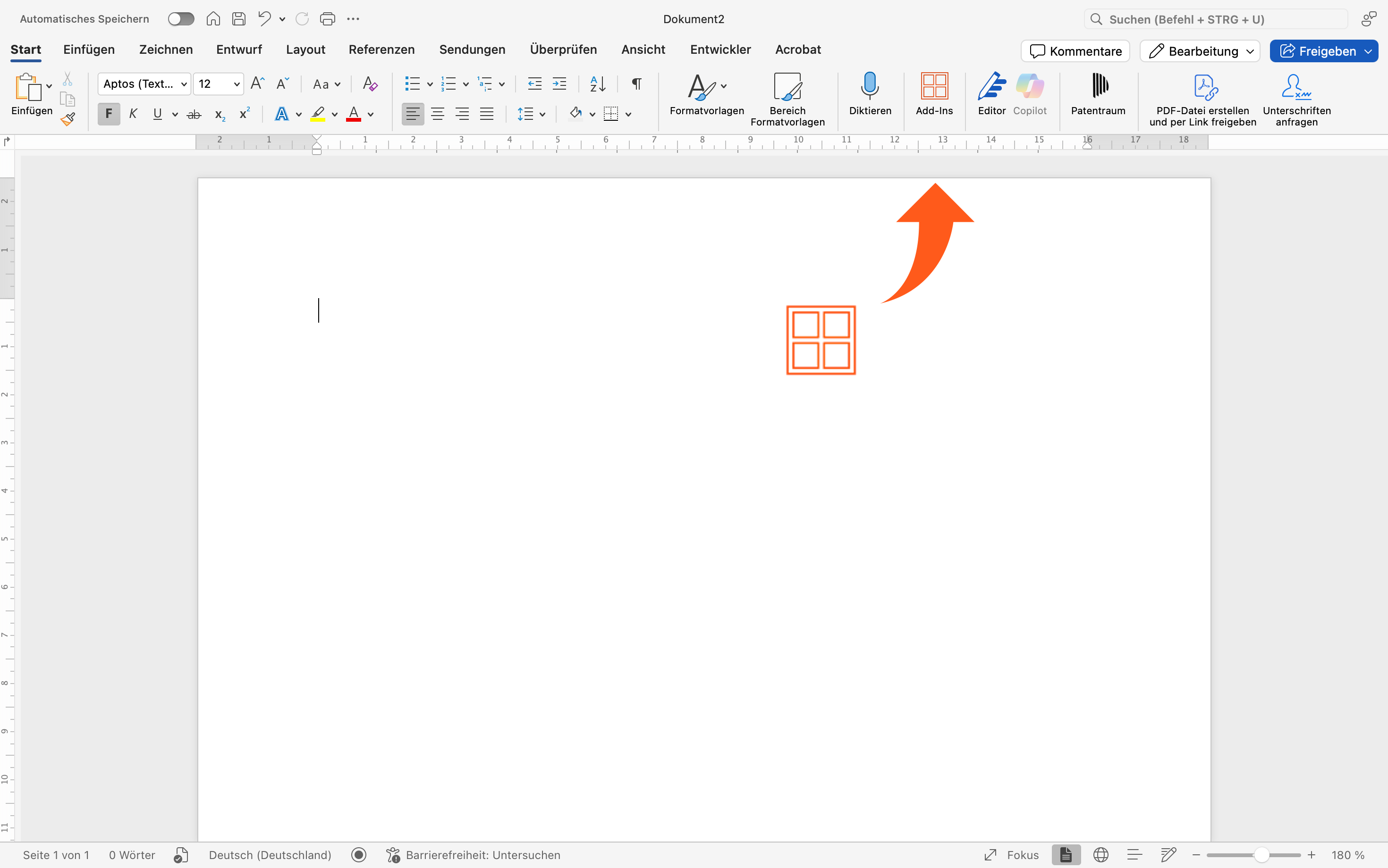 Patentraum Add-in in der Word-Symbolleiste